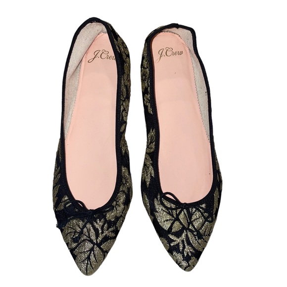 NEW J CREW gold floral print and black pointy toe flats Ballet Shoes Size 6.5. - Picture 5 of 8